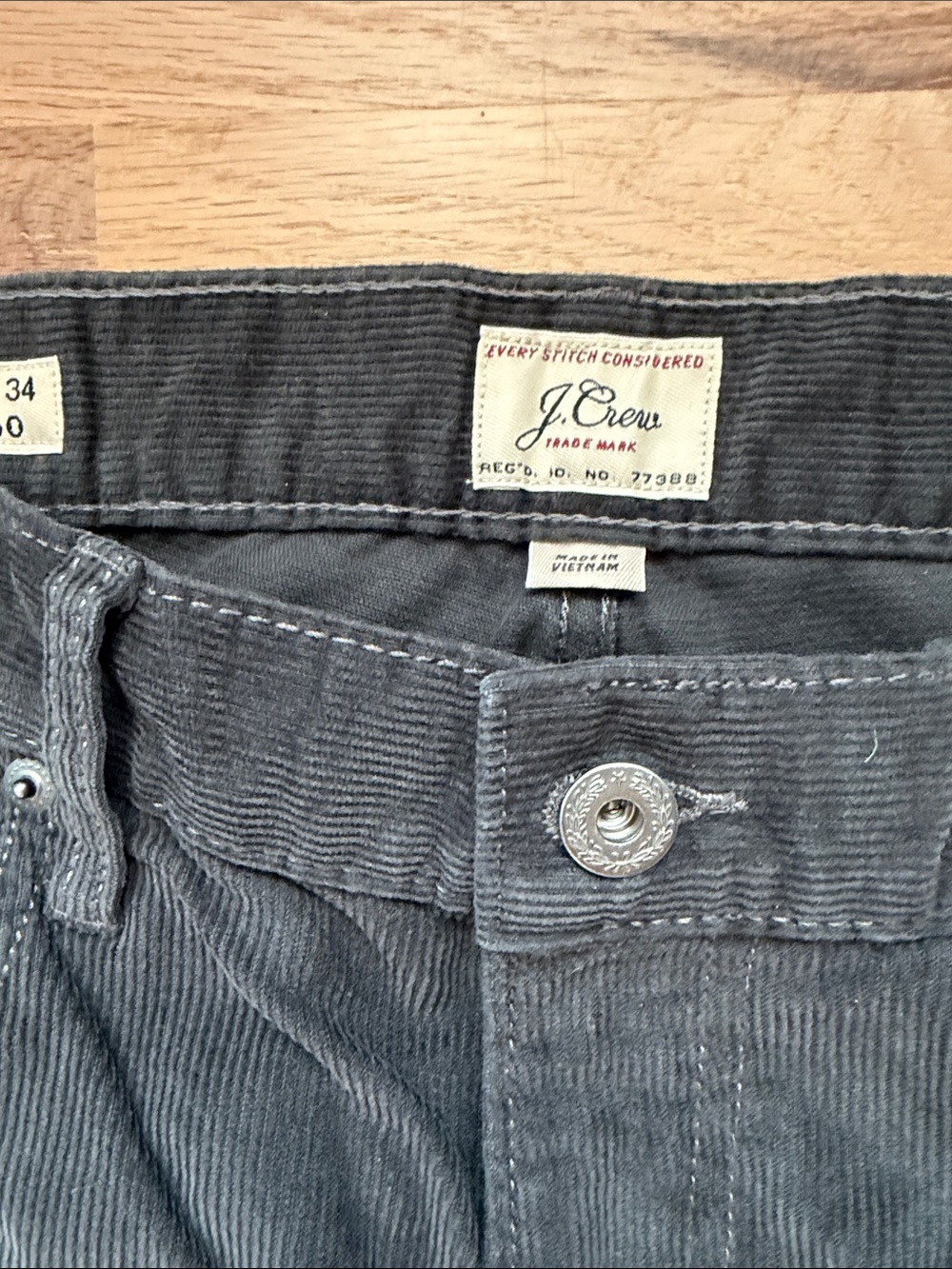 J. Crew Men's Style 250 Corduroy Pants in Dark Gray Waist 34 x Length 34 - Picture 7 of 16